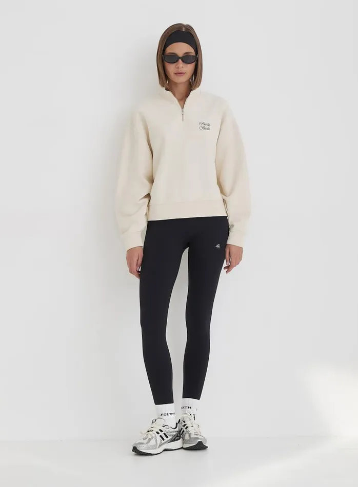 4th and Reckless Activewear Women Cream Fourth Branded Half Zip Cropped Sweatshirt Jacques