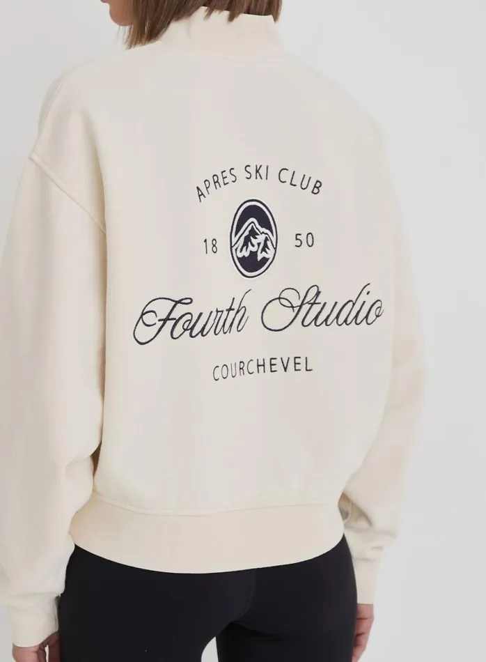 4th and Reckless Activewear Women Cream Fourth Branded Half Zip Cropped Sweatshirt Jacques