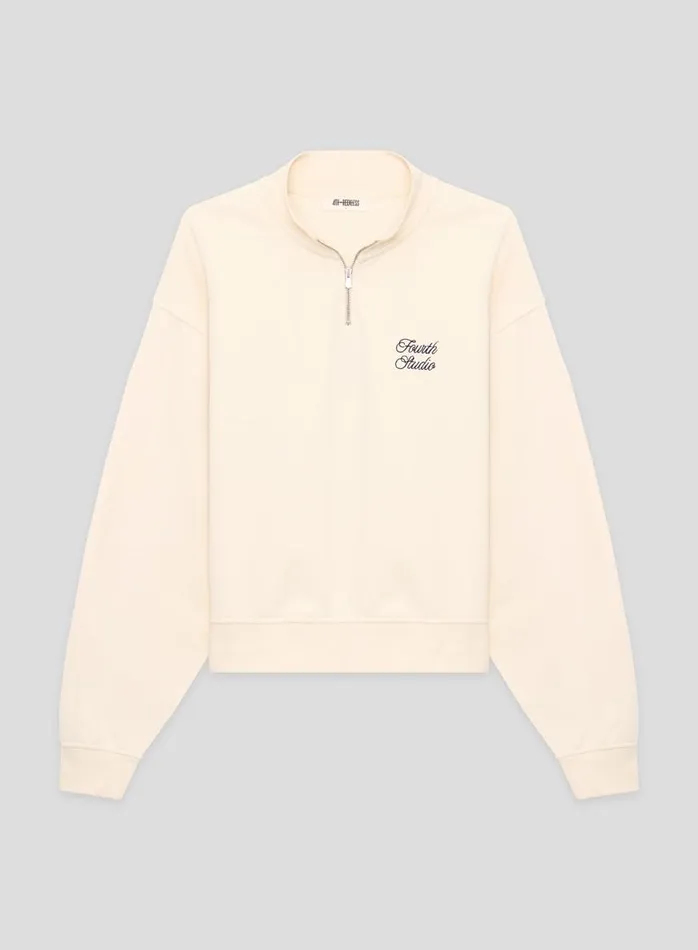 4th and Reckless Activewear Women Cream Fourth Branded Half Zip Cropped Sweatshirt Jacques