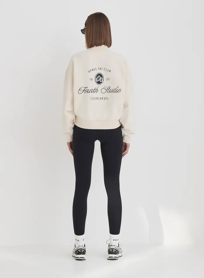 4th and Reckless Activewear Women Cream Fourth Branded Half Zip Cropped Sweatshirt Jacques