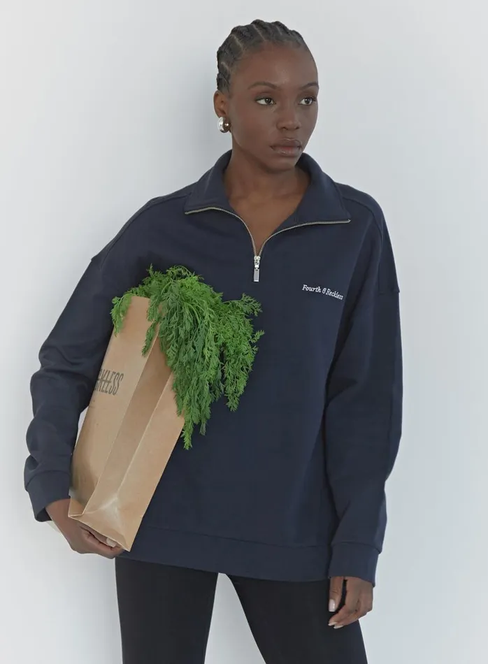 4th and Reckless Activewear Women Navy Half Zip Oversized Polo Sweatshirt 8211 Marla