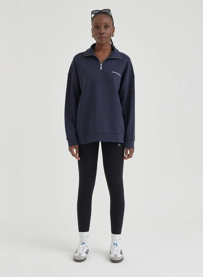 4th and Reckless Activewear Women Navy Half Zip Oversized Polo Sweatshirt 8211 Marla