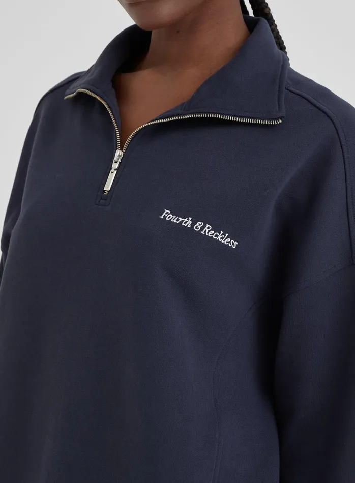 4th and Reckless Activewear Women Navy Half Zip Oversized Polo Sweatshirt 8211 Marla