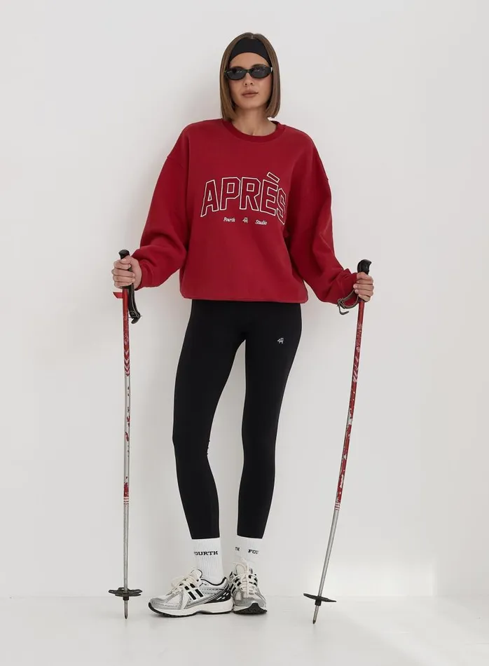 4th and Reckless Activewear Women Red Embroidered Apres Slogan Oversized Sweatshirt Freya