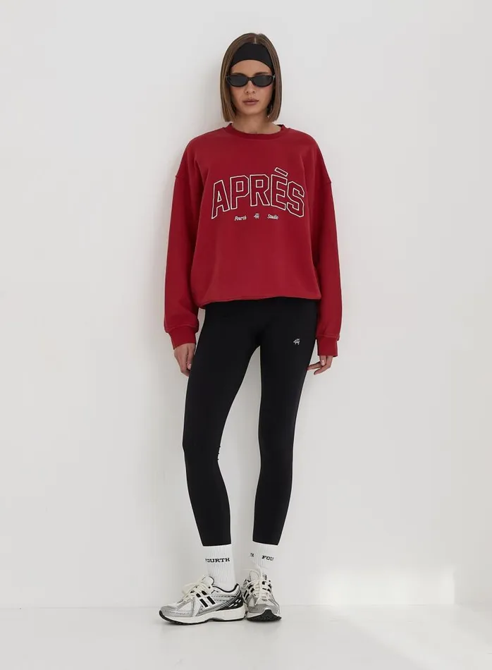 4th and Reckless Activewear Women Red Embroidered Apres Slogan Oversized Sweatshirt Freya