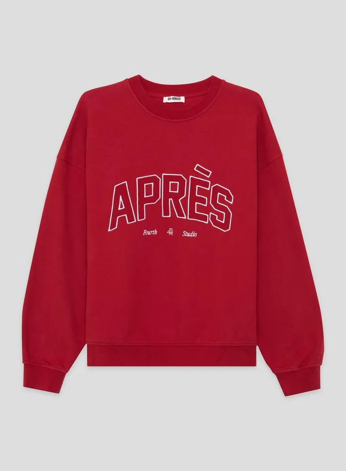 4th and Reckless Activewear Women Red Embroidered Apres Slogan Oversized Sweatshirt Freya