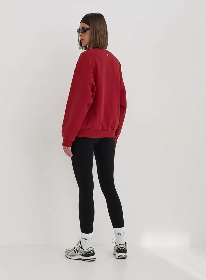 4th and Reckless Activewear Women Red Embroidered Apres Slogan Oversized Sweatshirt Freya