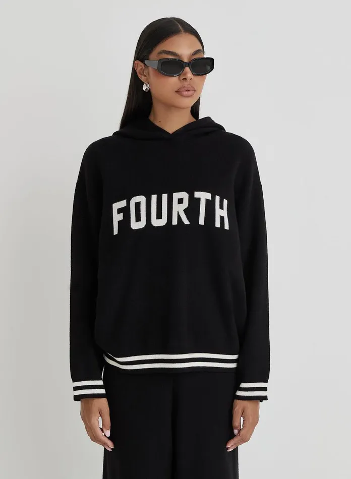 4th and Reckless Athleisure Women Black Oversized Fourth Knitted Hoodie Alexia