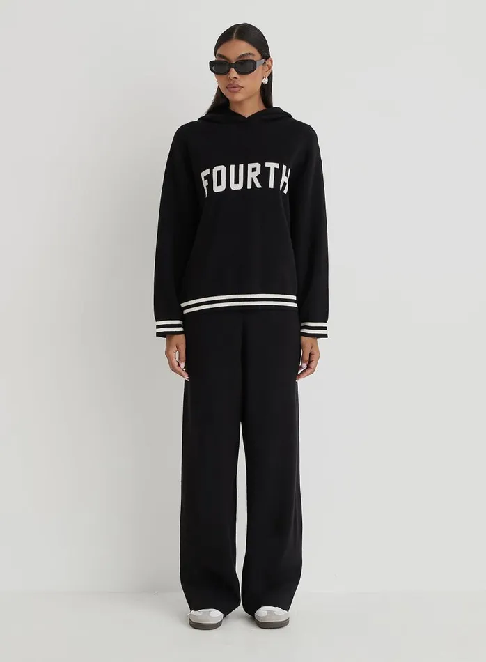 4th and Reckless Athleisure Women Black Oversized Fourth Knitted Hoodie Alexia