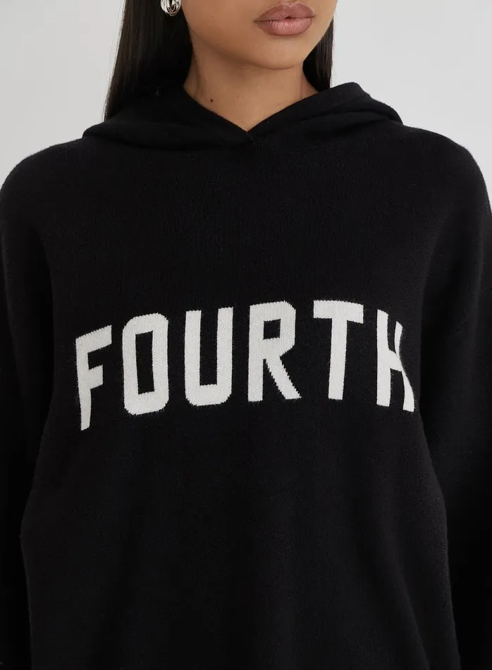 4th and Reckless Athleisure Women Black Oversized Fourth Knitted Hoodie Alexia