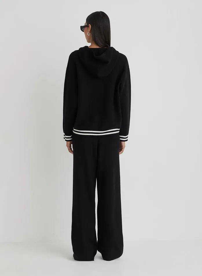 4th and Reckless Athleisure Women Black Oversized Fourth Knitted Hoodie Alexia