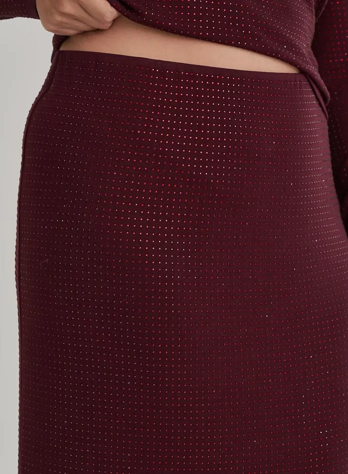 4th and Reckless Coords Women Burgundy Curve Embellished Maxi Skirt Indigo