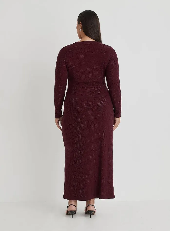 4th and Reckless Coords Women Burgundy Curve Embellished Maxi Skirt Indigo