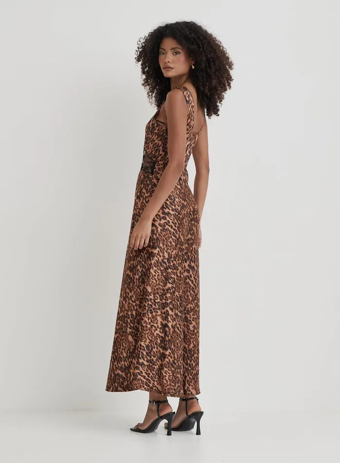 4th and Reckless Dresses Women Leopard Print Satin Lace Slip Dress Kelsey