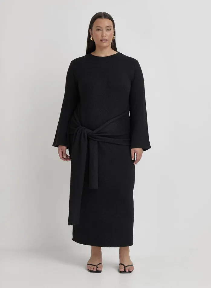 4th and Reckless Knitwear Women Black Plus Size Tie Front Maxi Dress Mollie