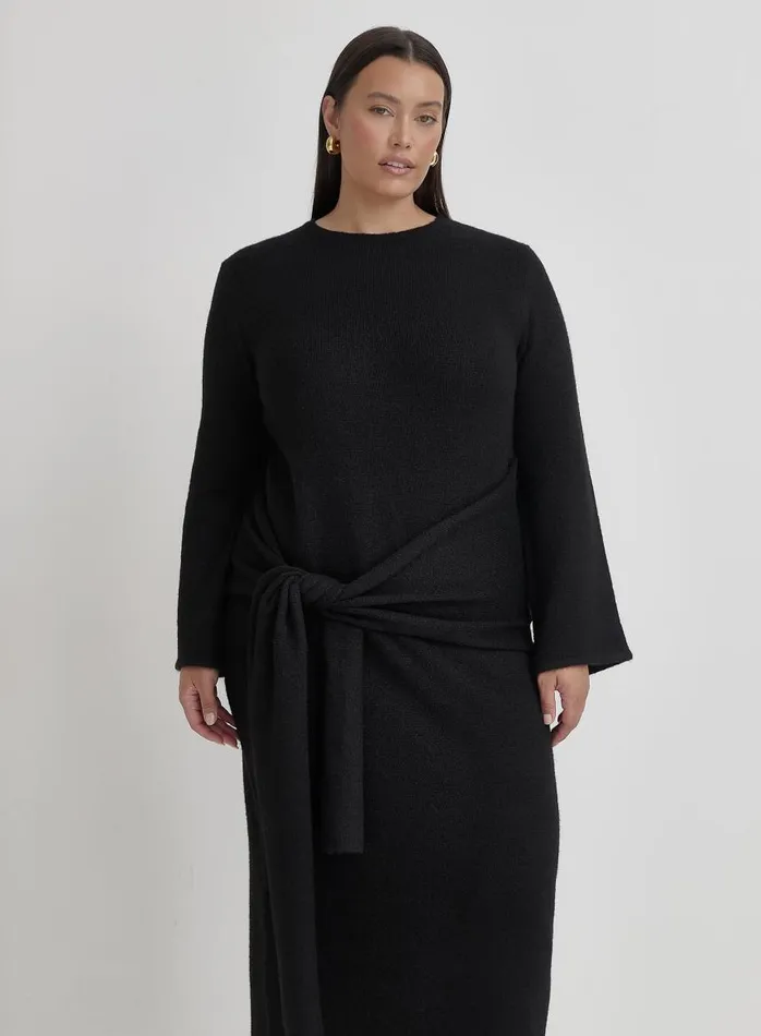 4th and Reckless Knitwear Women Black Plus Size Tie Front Maxi Dress Mollie