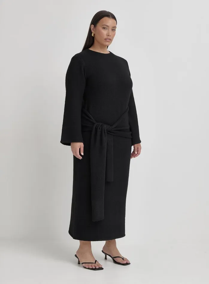 4th and Reckless Knitwear Women Black Plus Size Tie Front Maxi Dress Mollie