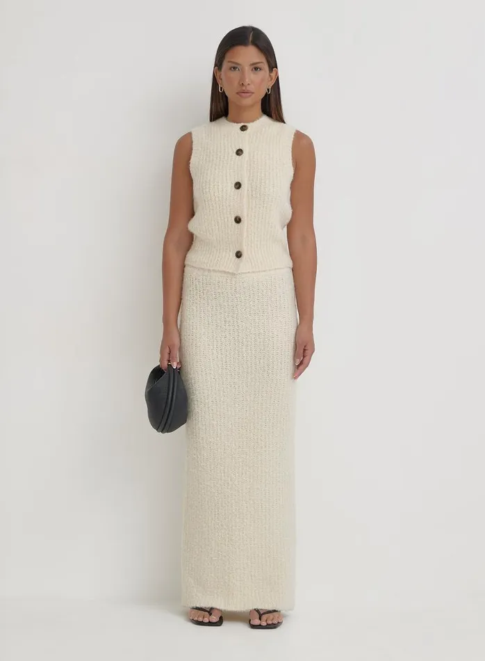 4th and Reckless Knitwear Women Cream Knit Maxi Skirt Anine