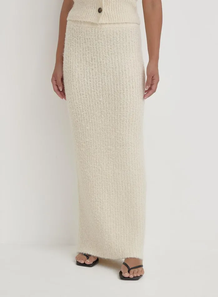 4th and Reckless Knitwear Women Cream Knit Maxi Skirt Anine