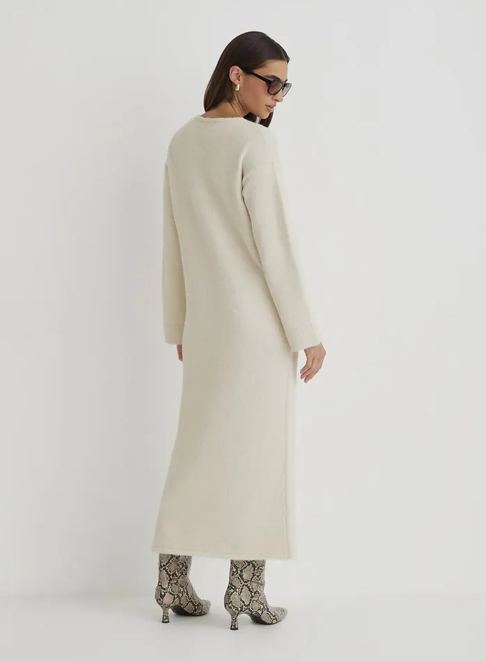 4th and Reckless Knitwear Women Cream V Neck Knitted Maxi Dress Dahlia