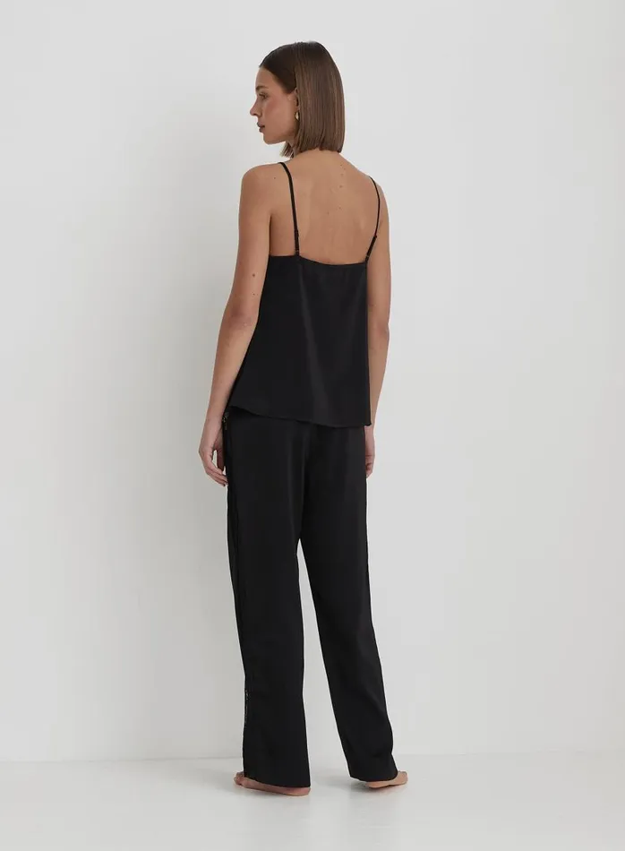 4th and Reckless Nightwear Women Black Satin Cami Pyjama Top Belle