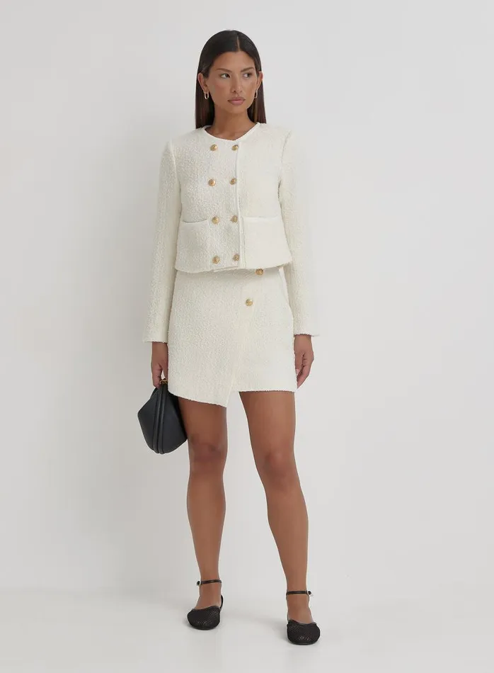 4th and Reckless Skirts Women Cream Tweed Wool Mini Skirt Layana