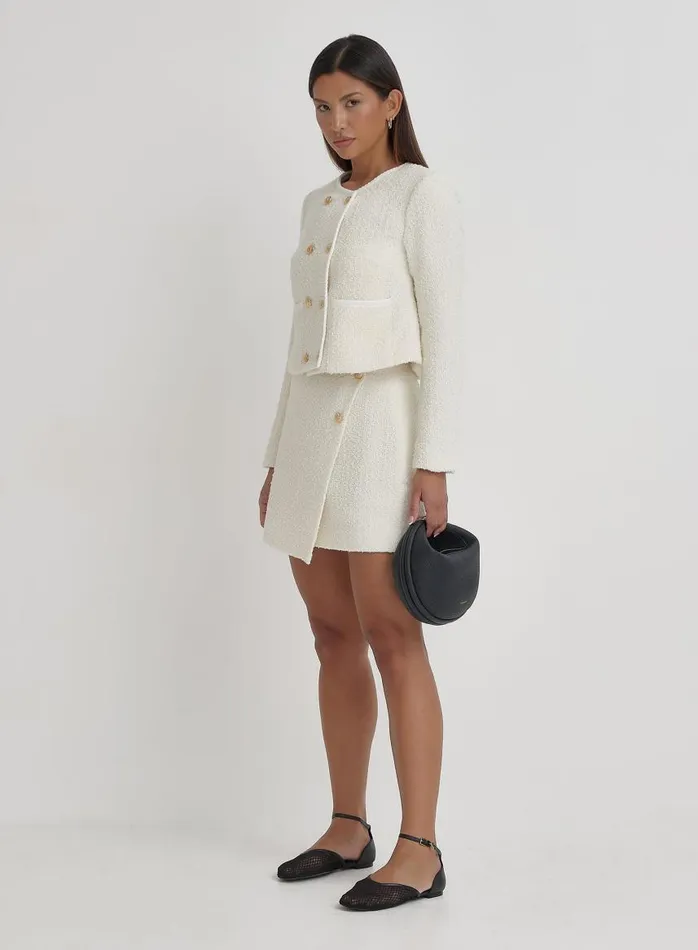 4th and Reckless Skirts Women Cream Tweed Wool Mini Skirt Layana