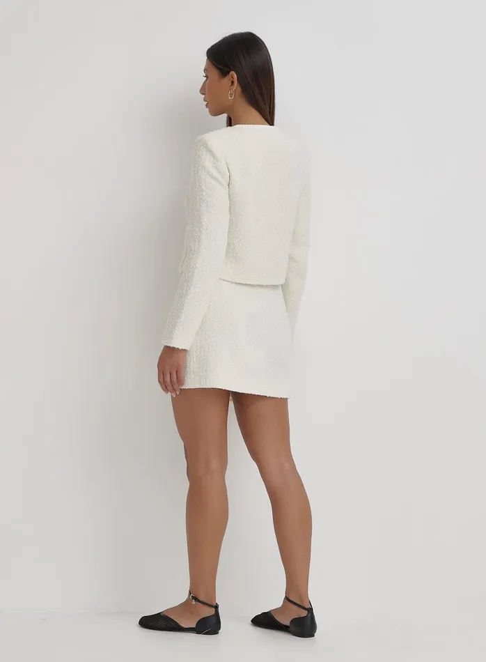 4th and Reckless Skirts Women Cream Tweed Wool Mini Skirt Layana