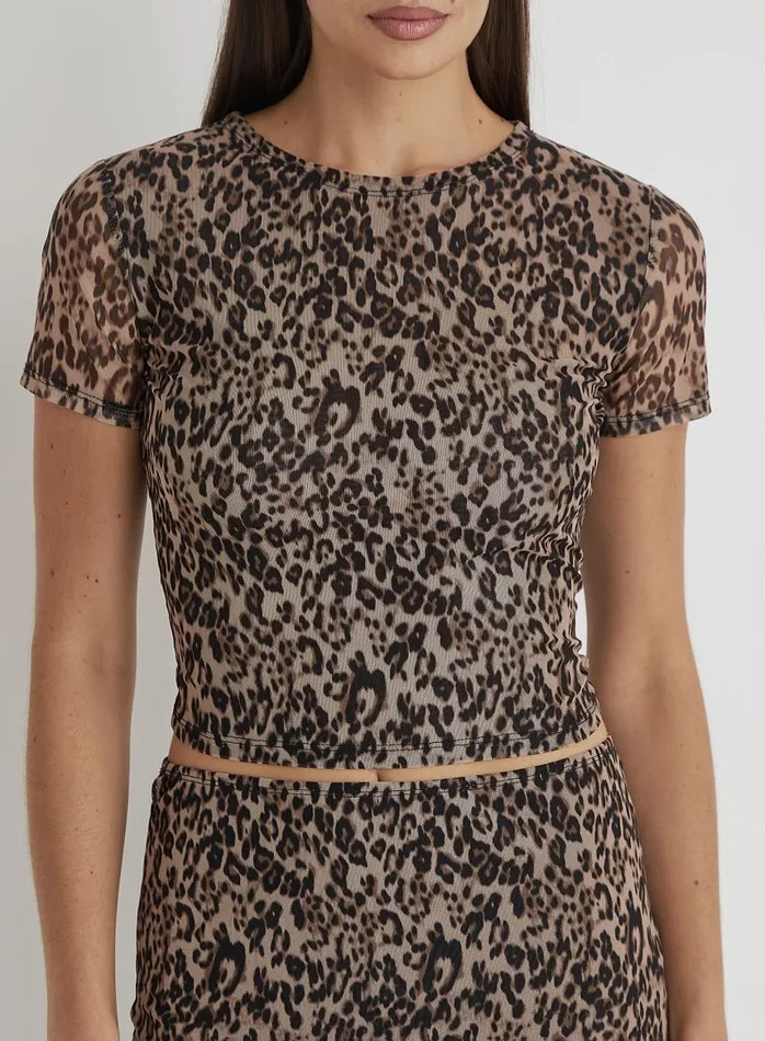 4th and Reckless Tops Women Leopard Print Mesh Short Sleeve Top Cher
