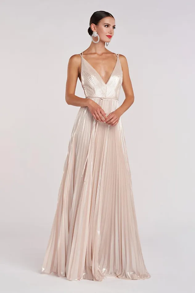 Ace Gown In Foil Chiffon Nude Silver Women Halston Gowns