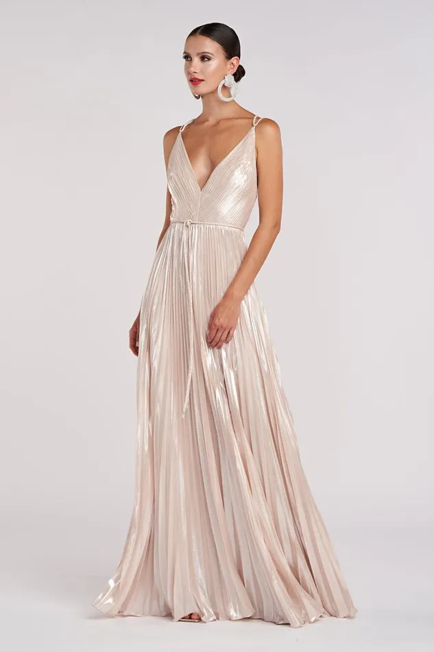 Ace Gown In Foil Chiffon Nude Silver Women Halston Gowns