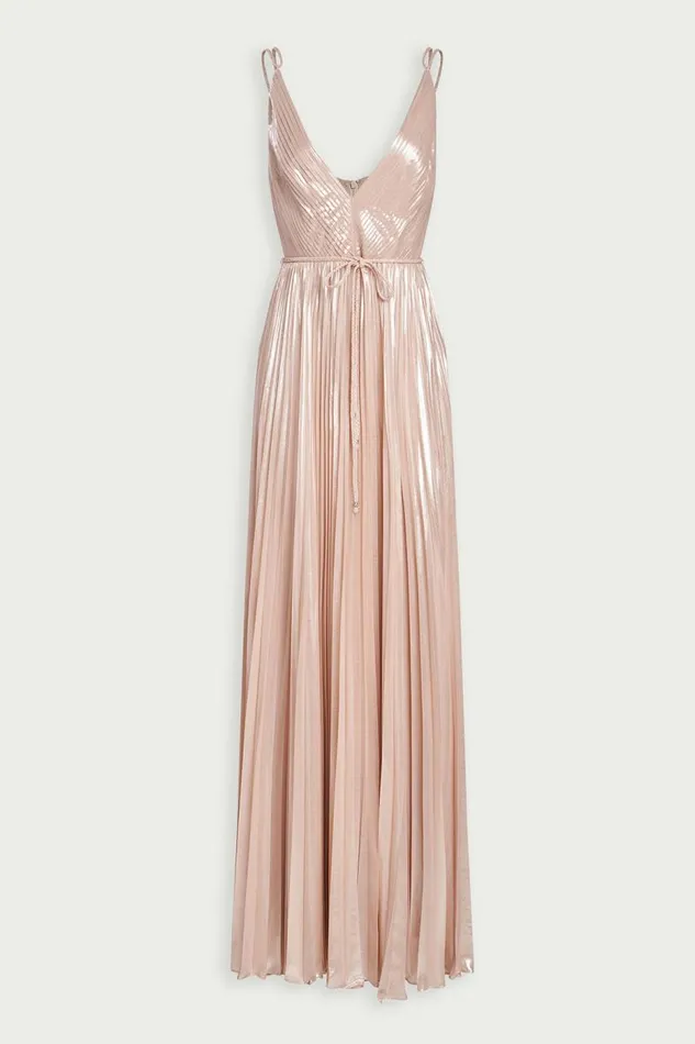 Ace Gown In Foil Chiffon Nude Silver Women Halston Gowns