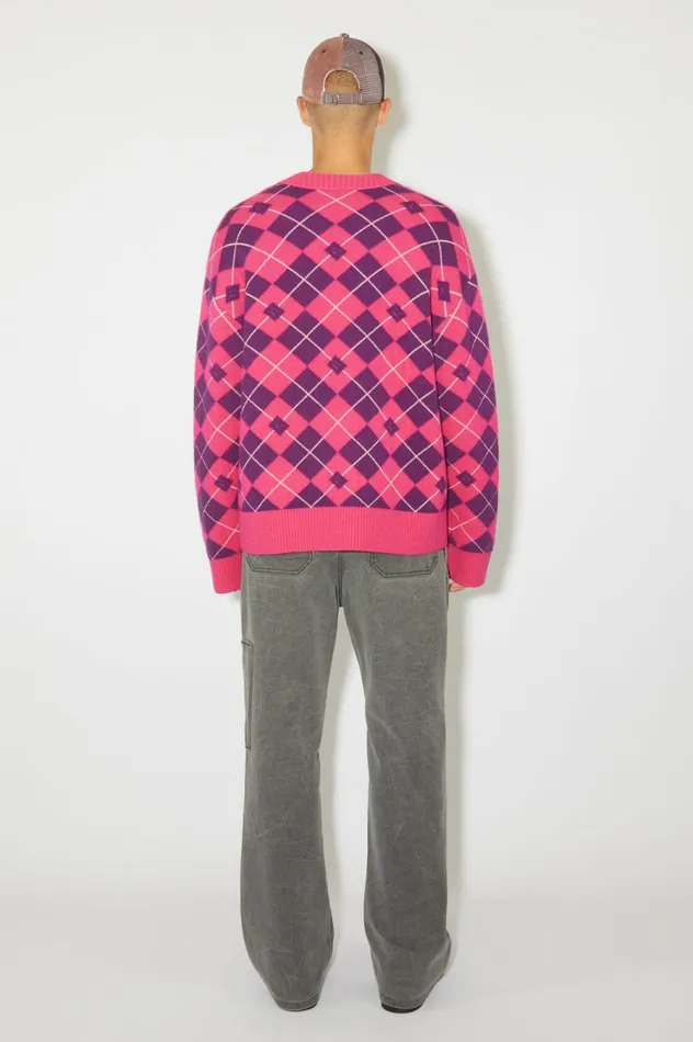 Acne Studios Argyle Jacquard Wool Jumper Bright Pinkmid Purple Women Knitwear