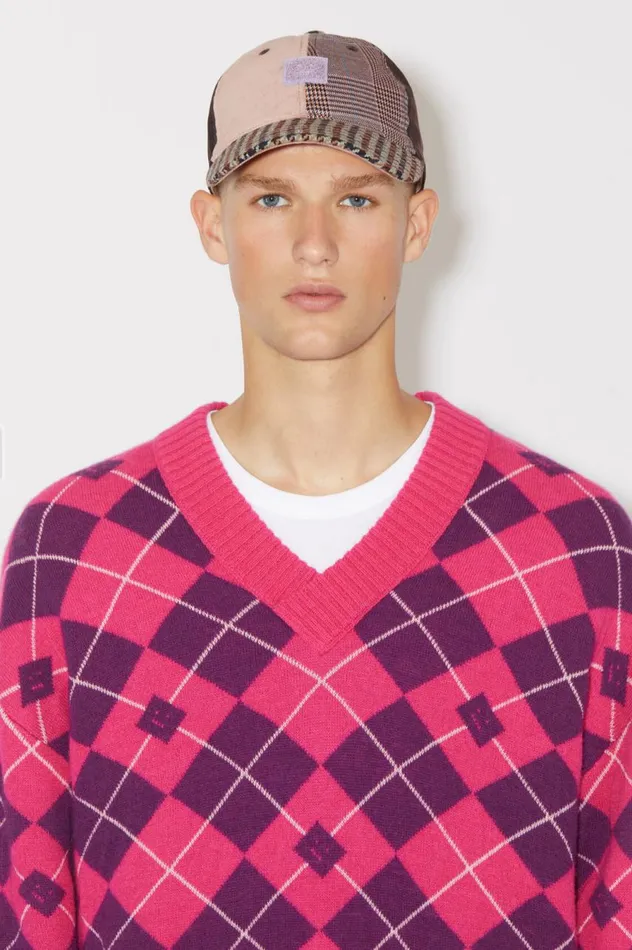 Acne Studios Argyle Jacquard Wool Jumper Bright Pinkmid Purple Women Knitwear