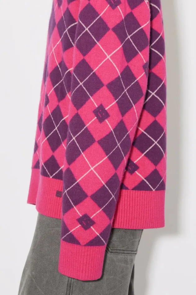 Acne Studios Argyle Jacquard Wool Jumper Bright Pinkmid Purple Women Knitwear