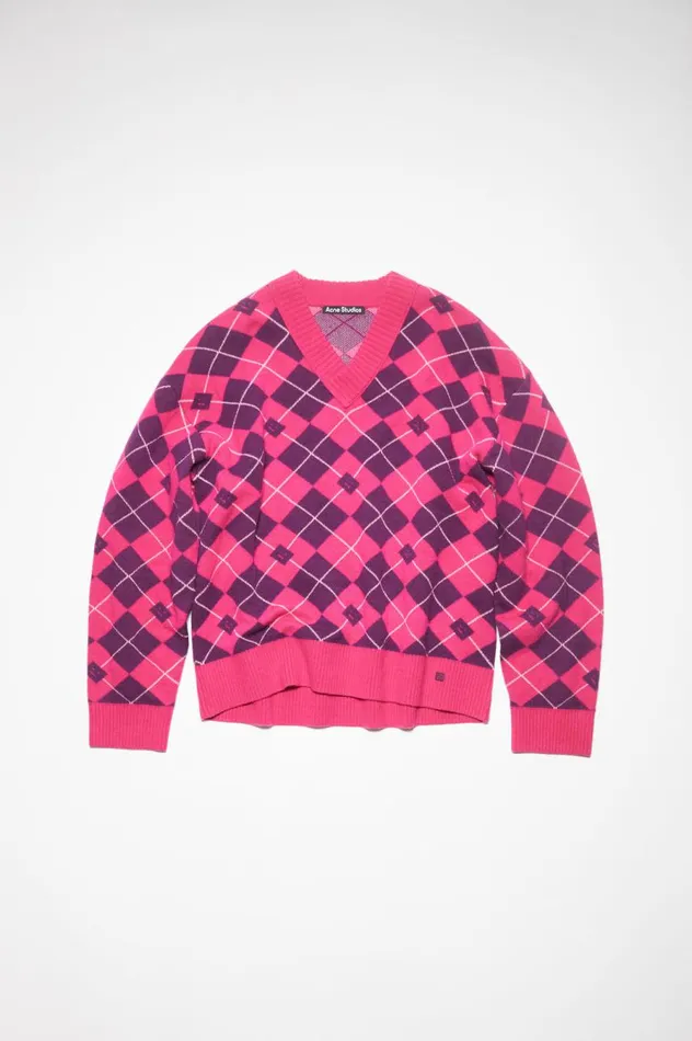 Acne Studios Argyle Jacquard Wool Jumper Bright Pinkmid Purple Women Knitwear