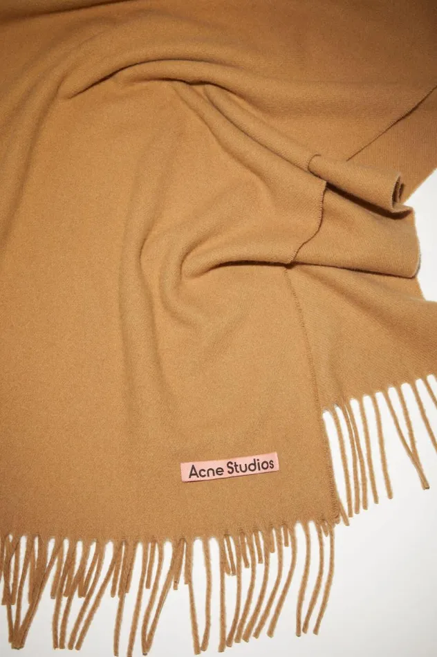 Acne Studios Cashmere Fringe Scarf 8211 Narrow Dark Camel Women Scarves