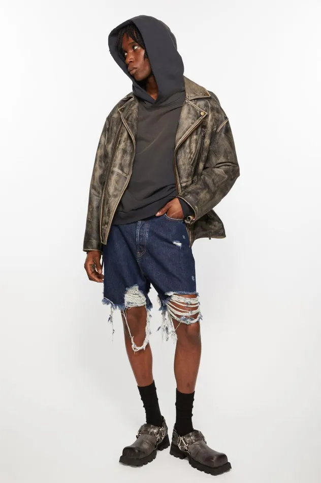 Acne Studios Distressed Denim Shorts 8211 Super Baggy Fit Mid Blue Men Shorts
