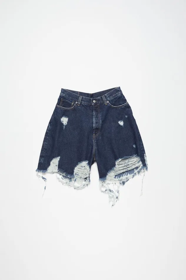 Acne Studios Distressed Denim Shorts 8211 Super Baggy Fit Mid Blue Men Shorts