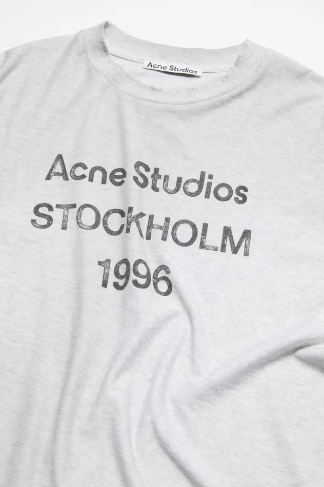 Acne Studios Logo Tshirt 8211 Relaxed Unisex Fit Pale Grey Melange Women Tshirts