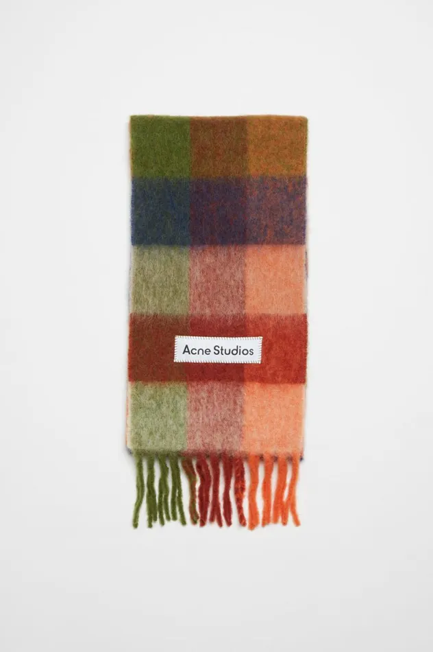 Acne Studios Mohair Checked Scarf Orangegreen Men Scarves