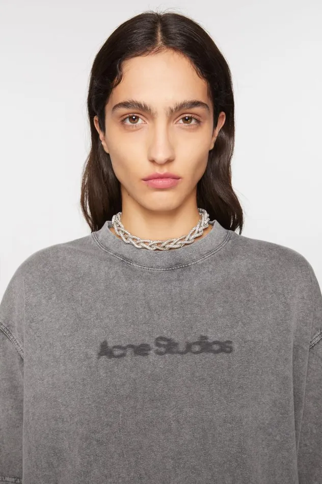 Acne Studios Tshirt Faded Logo 8211 Relaxed Fit Faded Grey Women Tshirts