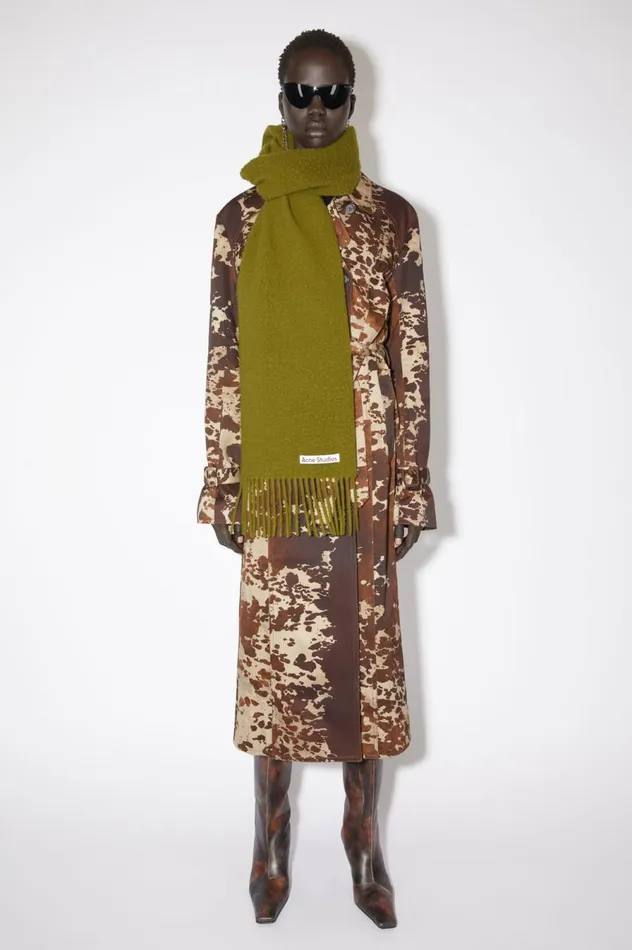 Acne Studios Wool Fringe Scarf Olive Green Men Scarves
