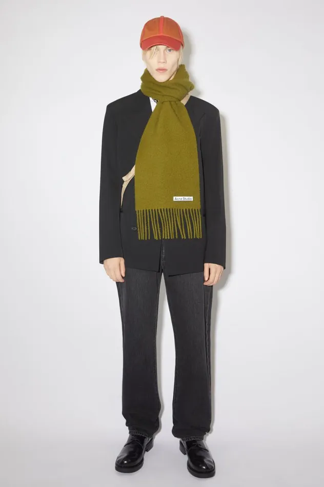Acne Studios Wool Fringe Scarf Olive Green Men Scarves