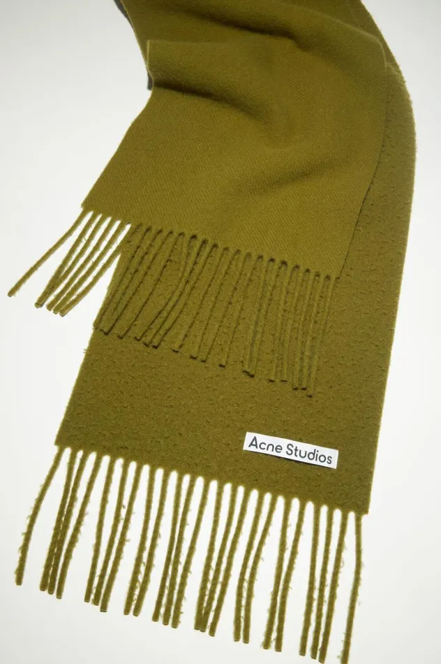 Acne Studios Wool Fringe Scarf Olive Green Men Scarves