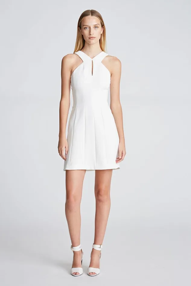 Alani Dress In Stretch Crepe Chalk Women Halston Dresses