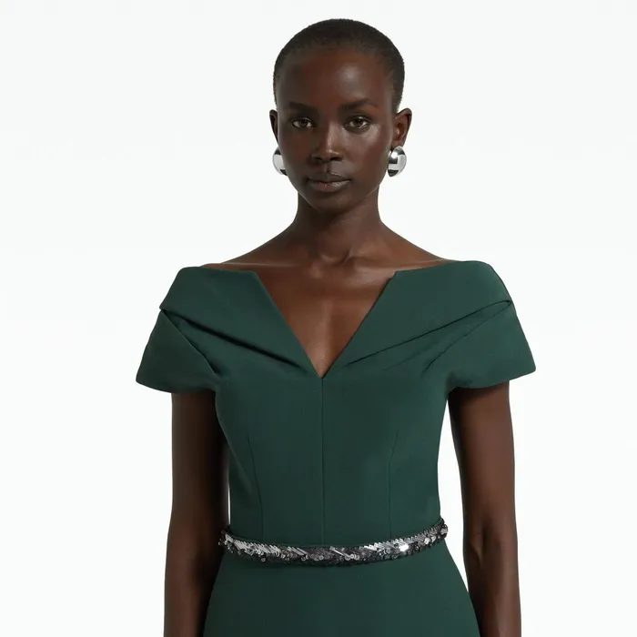 Aliye Darkest Spruce Top With Embroidered Belt Women Safiyaa Tops