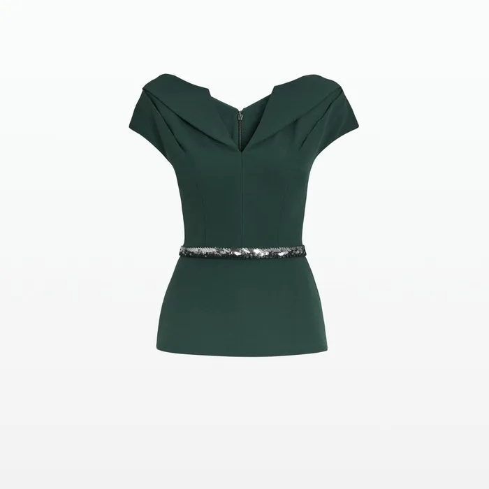 Aliye Darkest Spruce Top With Embroidered Belt Women Safiyaa Tops