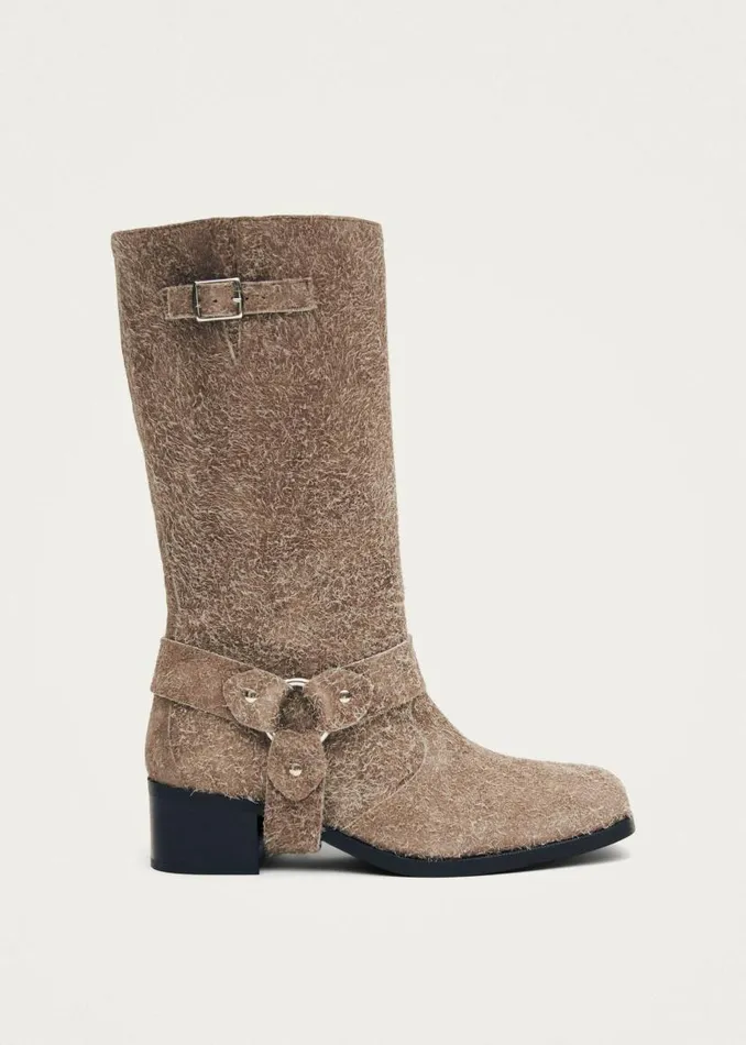 ALOHAS Boots Rocky Suede Fuzzy Beige Leather Boots 8211 Women