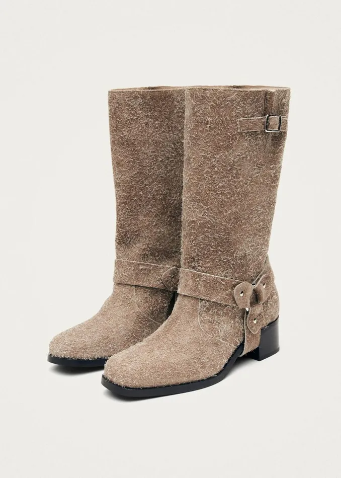 ALOHAS Boots Rocky Suede Fuzzy Beige Leather Boots 8211 Women